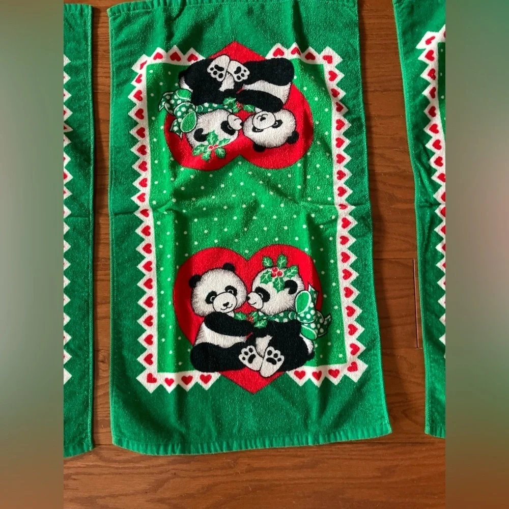 Vintage Franco Kitchen Towels Panda Bears Christmas made in Japan 1980’s